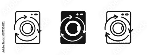Washing Machine Recycling Icons, Sustainable Home Appliance Disposal Vector Symbol
