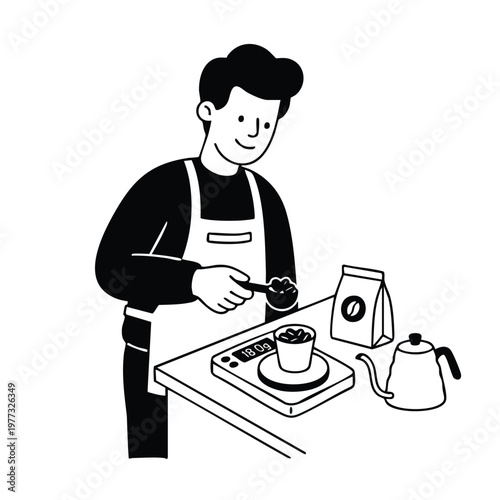 Barista carefully measuring coffee beans for brewing perfection.