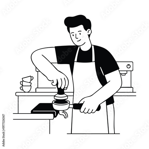 Barista preparing coffee with tamper and portafilter 1.