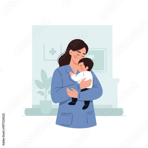 Caring mother holding her baby with love and affection.