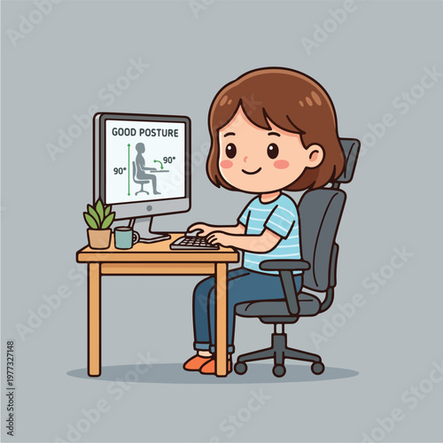 Girl sitting at desk with good posture.