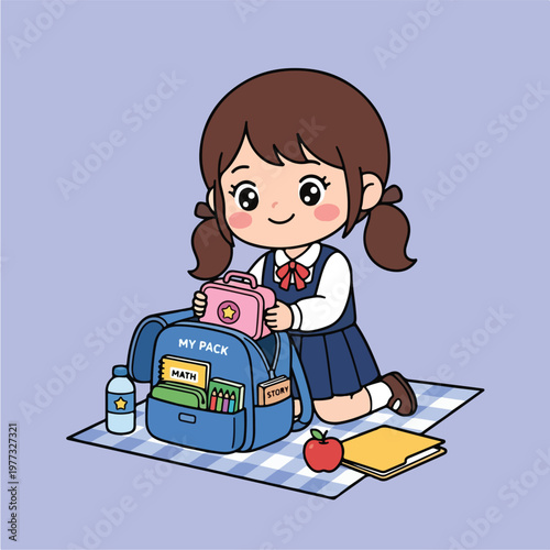 Girl with Backpack and Lunch.