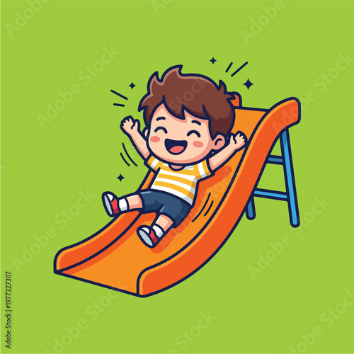 Happy child on orange slide.