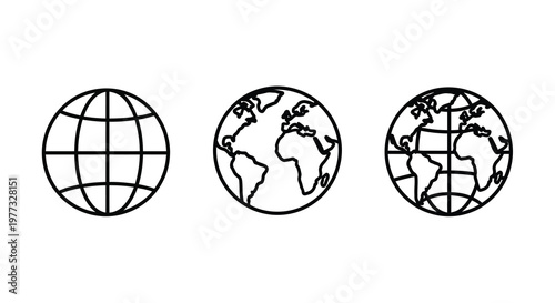 Three globe icons depicting earth s continents in outline silhouette