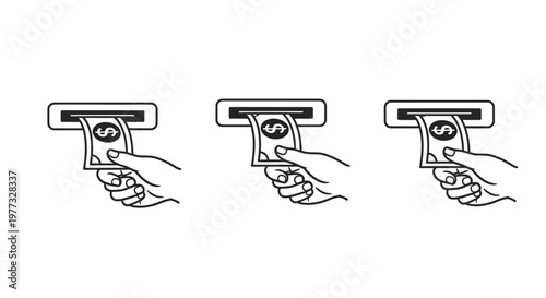 Hands inserting money into an atm a repeating financial illustration silhouette