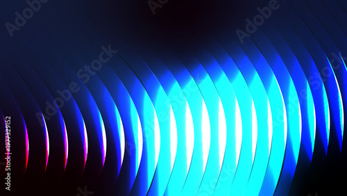 Abstract Ribbed Glass Background with Vertical Wave Lines and Blue Gradient Flow, Smooth Glossy Digital Surface Design for Modern Minimal Tech Visuals