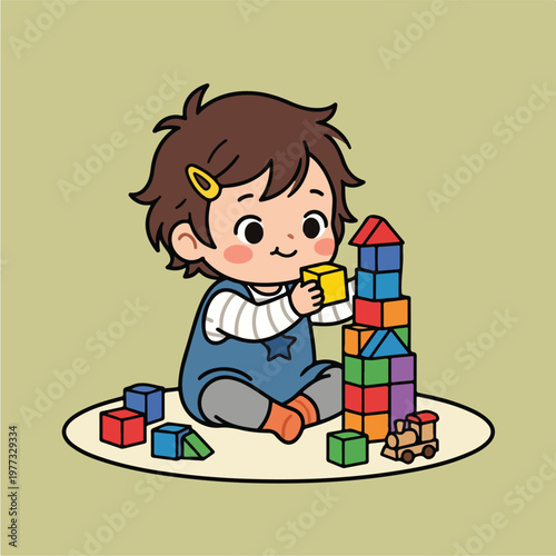 Toddler Playing With Blocks.