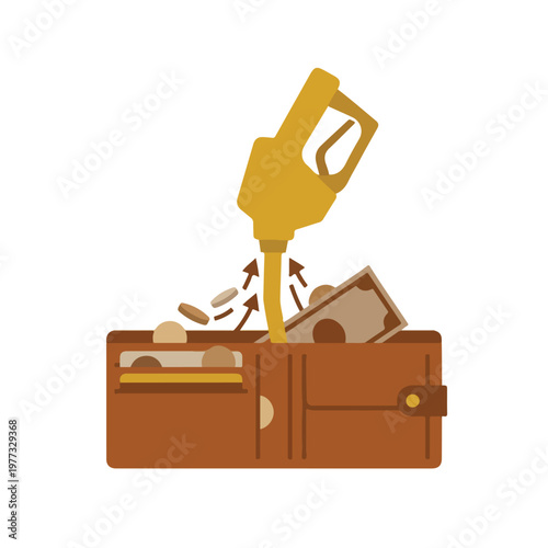 Gas Nozzle Vacuuming Empty Brown Wallet Vector