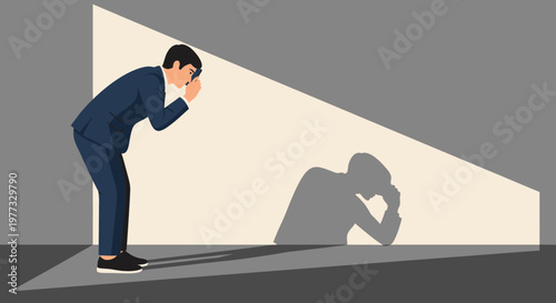 Man Looking at Shadow on Wall.