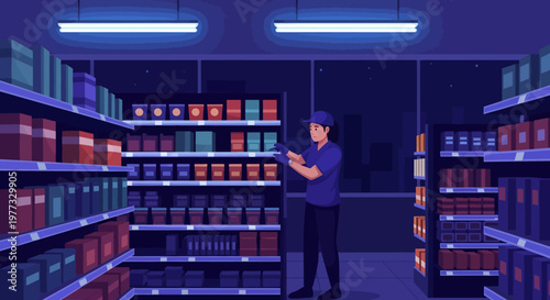 Man Standing in Wine Store Checking Phone.