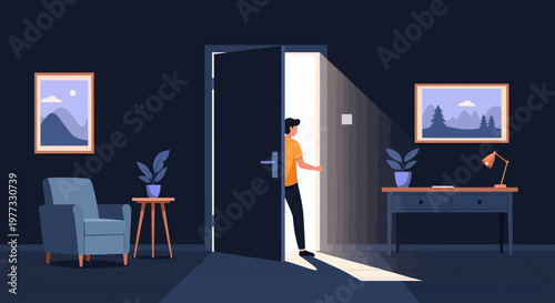 Woman Entering Office Doorway.