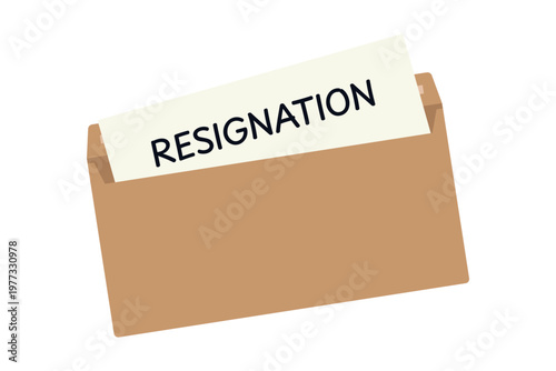 envelope with resignation letter, employee submitting resignation document, quitting job concept, career change, unemployment, business concept- vector illustration