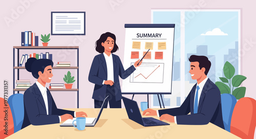 Business Professionals in Meeting Discussing Summary Report.