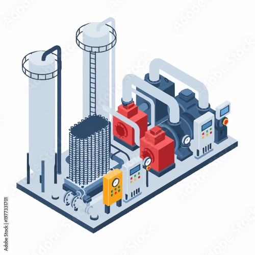 Industrial Water Treatment Plant Equipment Illustration.