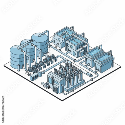Industrial Water Treatment Plant Facility Illustration.