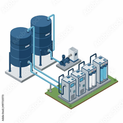 Industrial Water Treatment System with Tanks and Filters.