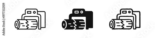 Woodworking Machine Processing Log Icon Set for Timber Industry and Carpentry Factory