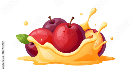 plum fruit, ripe plum, juice splash, yellow juice, fresh fruit, juicy plum, sweet fruit, organic food, healthy fruit, fruit illustration, splash effect, liquid splash, natural food, fruit design, purp