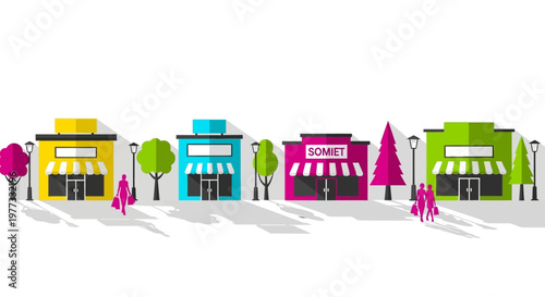 Colorful shops on a street.