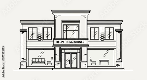 Furniture store front exterior illustration.