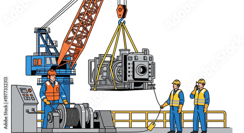 Industrial workers operating heavy machinery.