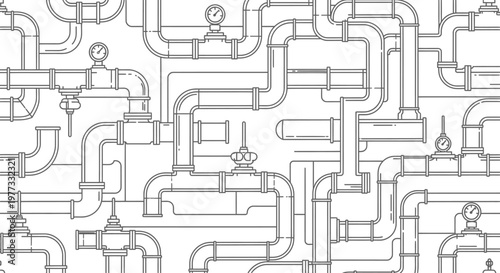Industrial pipeline system with valves.