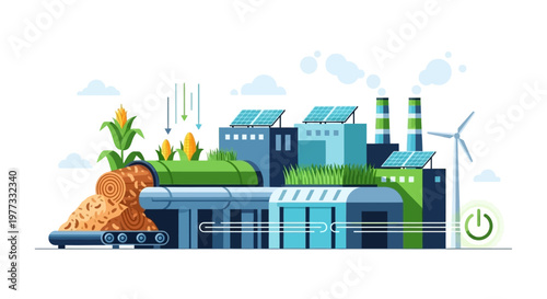 Eco friendly factory with green roof.