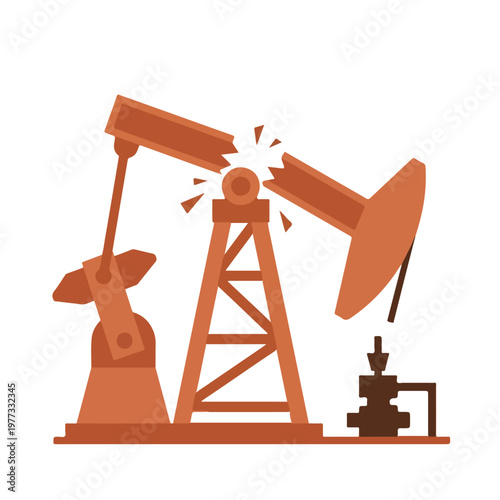 Terracotta Orange Broken Oil Pumpjack Derrick Vector
