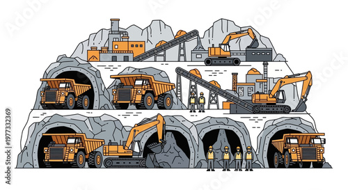 Heavy machinery at mining operations site.