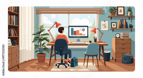 Man Working on Computer at Desk.