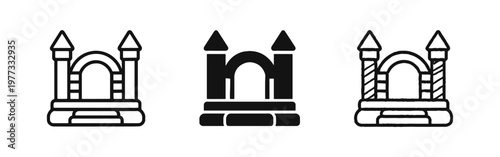 Bouncy Castle Icon Set for Kids Playground and Amusement Park Entertainment Theme