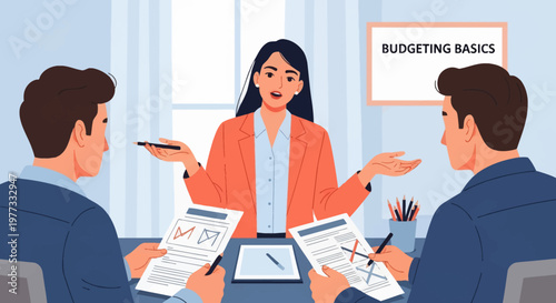 Woman Explaining Budgeting Basics to Colleagues.
