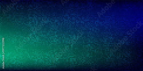 halftone with blue-green gradation, abstract background pattern, neon light reflecting walls and floors, dark colors, and feel the speed of digital technology connected with blue-green background.