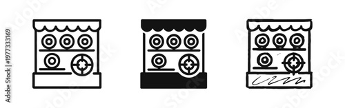 Shooting Gallery Target Game Icon Set for Carnival and Fairground Entertainment Theme