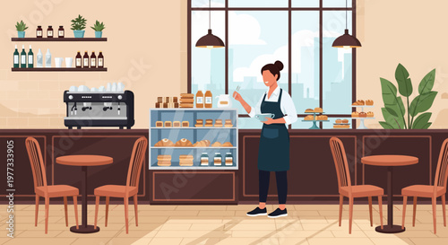 Female Barista Working in Modern Coffee Shop.