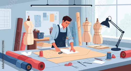 Male Fashion Designer Working on Pattern.