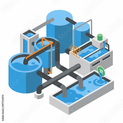 Isometric Water Treatment Plant Illustration.