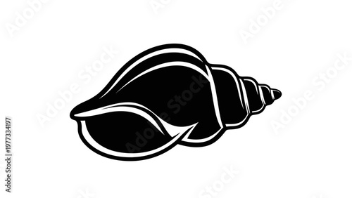 Black and White Sea Shell Silhouette Icon - Marine Life Vector