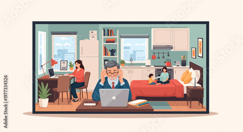 Man Working on Laptop at Home.