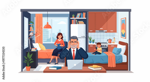 Man Working on Laptop at Desk.