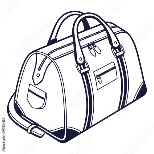 A minimalist illustration of a duffel bag with a sleek design and clean lines