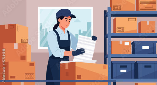 Warehouse Worker Checking Inventory on Clipboard.