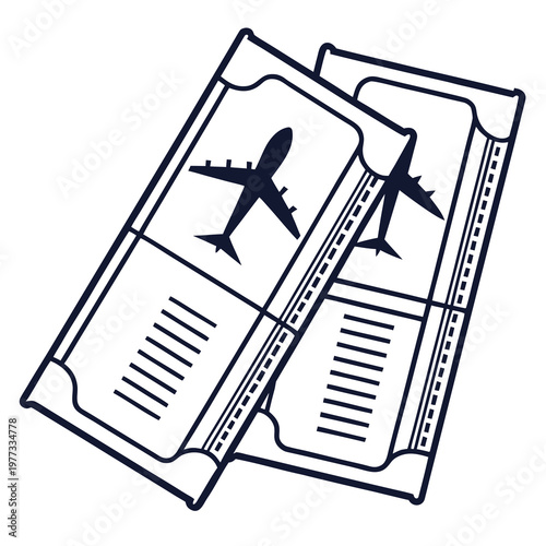 A vector graphic illustration of two airplane tickets on a white background