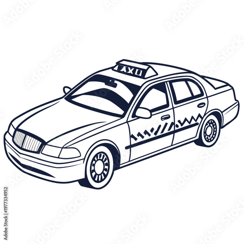 A black and white vector illustration of a taxi cab with a simple design