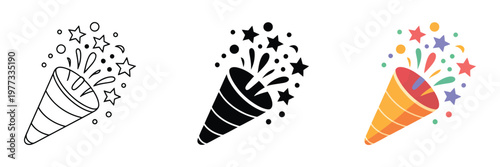 Exploding Popper Icons in Flat Style, Party Poppers, Firecrackers, and Serpentine Illustration on Isolated Background, Concept for Celebration, Events, and Business.