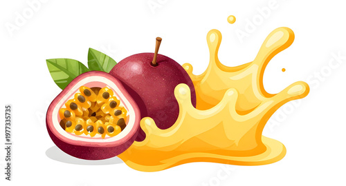 passionfruit illustration, passion fruit, tropical fruit, exotic fruit, juicy passionfruit, passionfruit juice, juice splash, water splash, liquid splash, passionfruit splash, fresh fruit, ripe passio