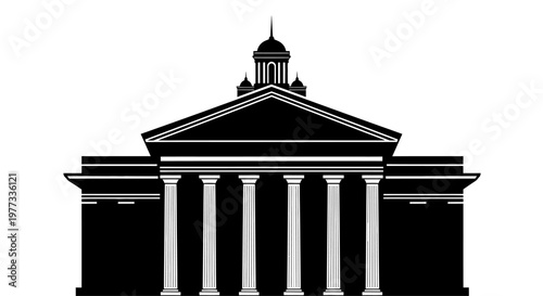 Neoclassical Government Building or Courthouse Silhouette Illustration