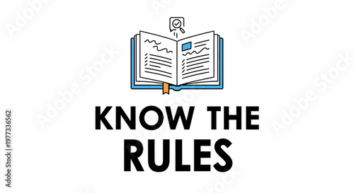 Know The Rules Concept with Open Book and Magnifying Glass Icon