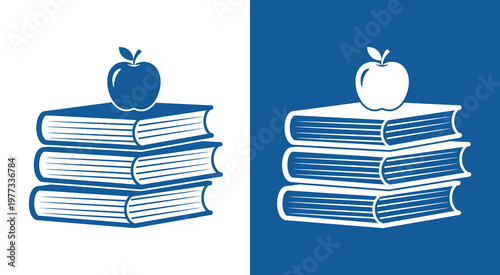 Stack of Books with Apple Icon for School and Education
