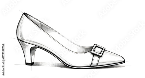 shoe, heel, pump, women, fashion, line, art, outline, black, white, elegant, style, footwear, design, classic, icon, minimal
